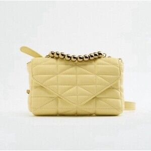 Zara Yellow Quilted Beaded Top-Handle Bag